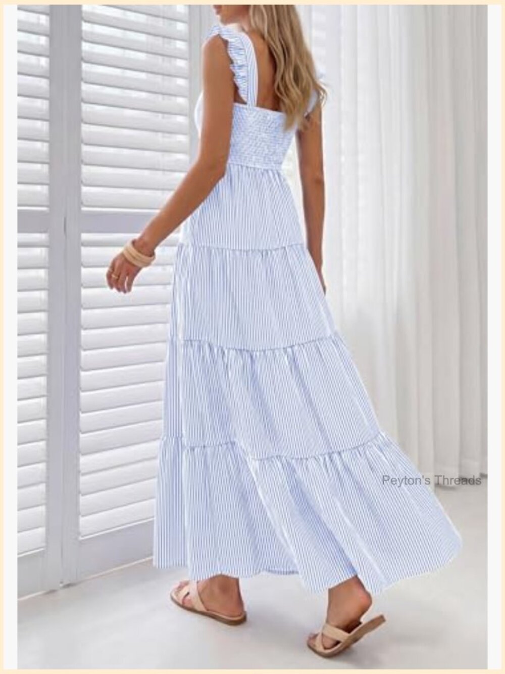 Women's Striped Square Neck Sleeveless Maxi Dress with Pockets - Picture 4 of 7